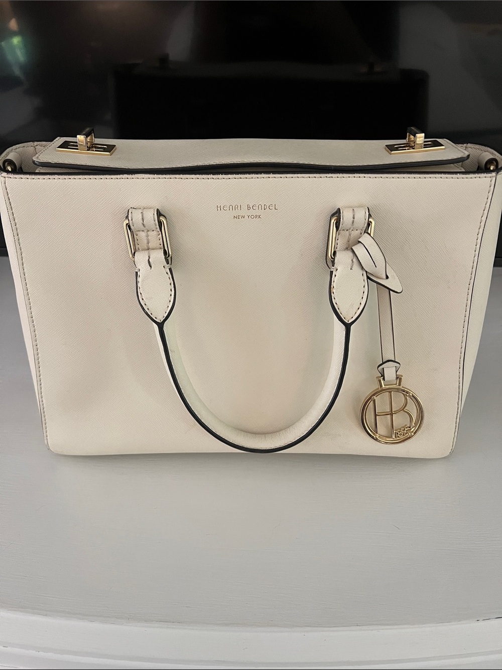 henri bendel ivory Leather handbag with Gold Charm